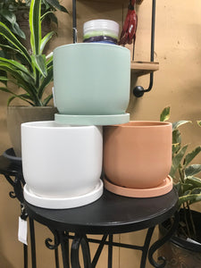 Soft colors ceramic planter with attached saucer | 5.5" tall | succulent flower houseplant planter pot