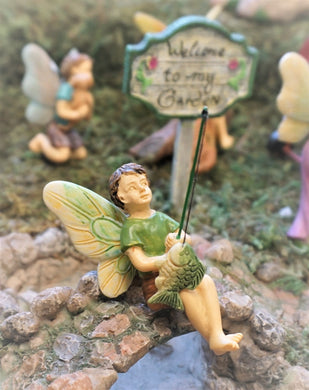 Fishing Fairy Boy Catching Dinner Miniature Dollhouse Fairy Garden