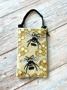 Bee and Honeycomb Hand Beaded Fashion Cell Phone Bag Purse Crossbody