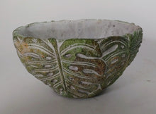 Load image into Gallery viewer, Oval concrete cement tropical monstera leaf design planter | 5.5&quot; tall | nature inspired | indoor outdoor succulent planter pot