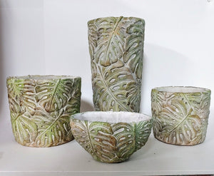 Oval concrete cement tropical monstera leaf design planter | 5.5" tall | nature inspired | indoor outdoor succulent planter pot