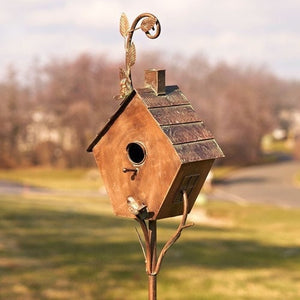 Copper vintage birdhouse sherry | 69" tall | attached post stake outdoor garden art bird house | bird lover's gift