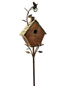 Copper vintage birdhouse sherry | 69" tall | attached post stake outdoor garden art bird house | bird lover's gift