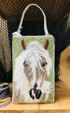Load image into Gallery viewer, Hand beaded club bag  | cream with handsome horse and flowing mane  | fashion handbag | cross body | wristlet