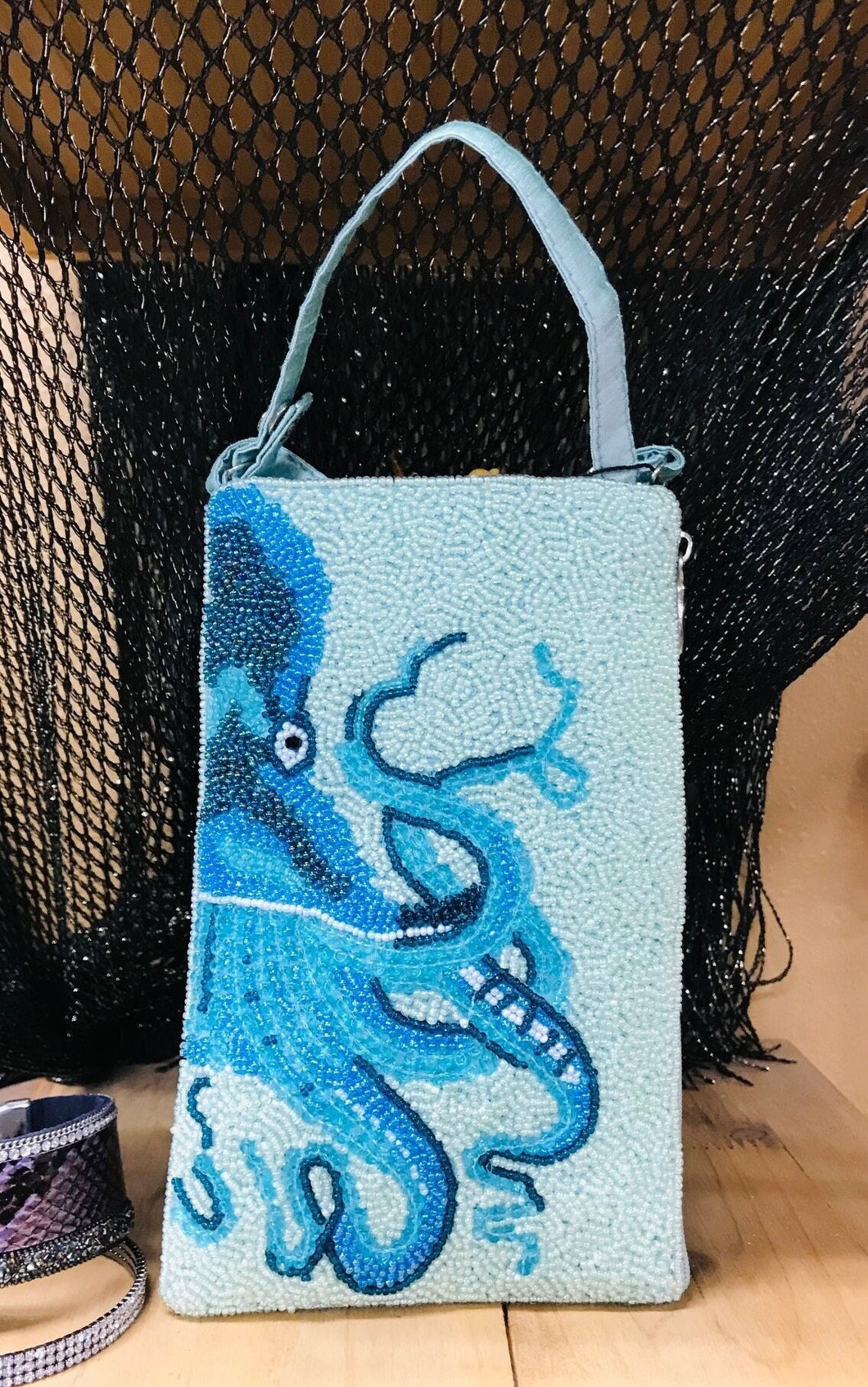 Octopus  Hand Beaded Fashion Cell Phone Bag Purse Crossbody Wristlet