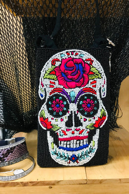Sugar Skull Hand Beaded Fashion Cell Phone Bag Purse Crossbody