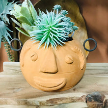 Load image into Gallery viewer, Unique face head planter pot | oval 5&quot; | utensil holder | succulent herb flower houseplant planter