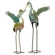 Load image into Gallery viewer, Stunning coastal green and gray iron herons metal statues | set of 2 l garden art decor sculptures  bird lover&#39;s gift