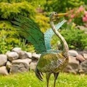 Load image into Gallery viewer, Stunning coastal green and gray iron herons metal statues | set of 2 l garden art decor sculptures  bird lover&#39;s gift