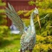 Load image into Gallery viewer, Stunning coastal green and gray iron herons metal statues | set of 2 l garden art decor sculptures  bird lover&#39;s gift
