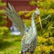 Stunning coastal green and gray iron herons metal statues | set of 2 l garden art decor sculptures  bird lover's gift
