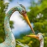 Load image into Gallery viewer, Stunning coastal green and gray iron herons metal statues | set of 2 l garden art decor sculptures  bird lover&#39;s gift