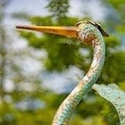 Load image into Gallery viewer, Stunning coastal green and gray iron herons metal statues | set of 2 l garden art decor sculptures  bird lover&#39;s gift