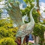 Load image into Gallery viewer, Stunning coastal green and gray iron herons metal statues | set of 2 l garden art decor sculptures  bird lover&#39;s gift