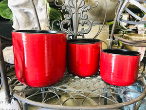 Large Rounded Modern Style Ceramic Planter | Red with Black Edge and Interior