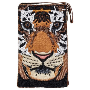 Tiger Face Hand Beaded Fashion Cell Phone Bag Purse Crossbody