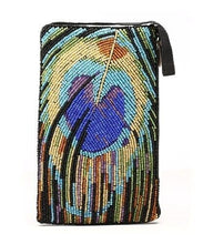 Load image into Gallery viewer, Peacock Feather  Hand Beaded Fashion Cell Phone Bag Purse Crossbody