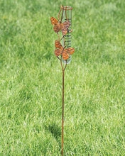 Load image into Gallery viewer, Rain gauge garden stake with flamed steel butterflies