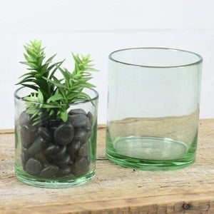 Lg. bottle glass green clear glass planter | candle holder | 6"