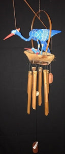 Blue Dragon with Babies Bamboo Wind chime | Coconut Bobbing Head | Mobile | Garden Decor 24" | Natural and Painted Windchime