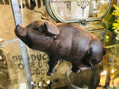 Cast iron sitting pig | book end | door stop  unique cast iron    pig lover's gift