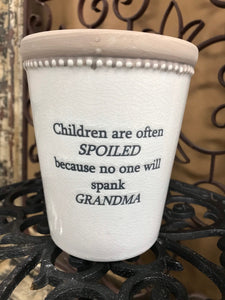 Crackle glazed ceramic planter 6" tall " children are often spoiled.. "