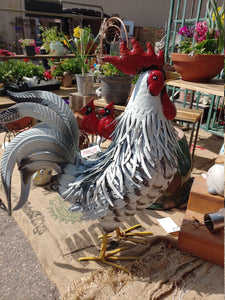 Roosters -  Large metal  - Amazing + details Garden Décor | rooster statue | Chicken Statue White speckled