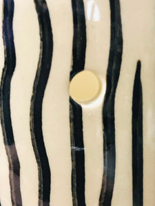 Clearance Ceramic Tan Planter with Black Vertical Zebra Stripes for hanging plants