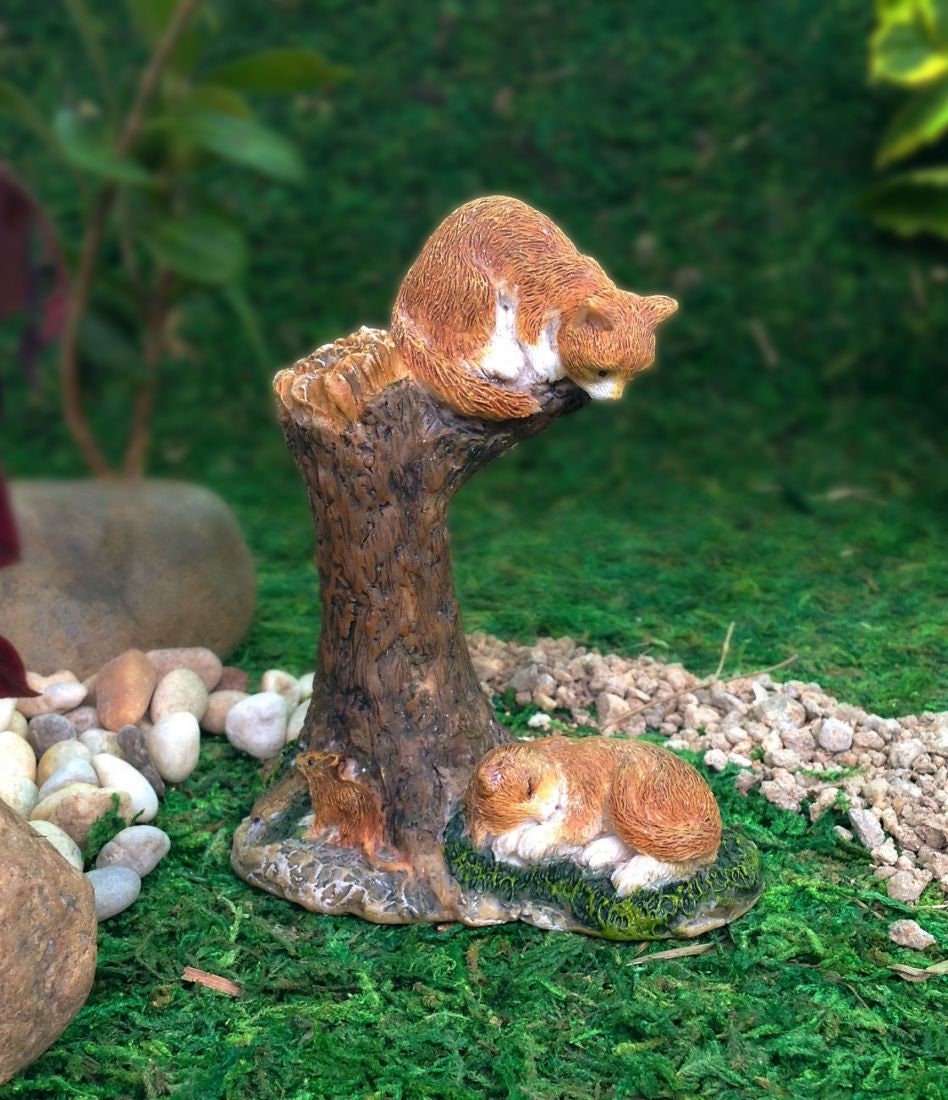 Fairy Garden Cats sitting in the tree miniature