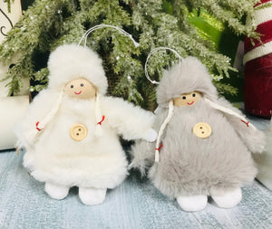 Mini faux fur girl doll ornaments | gray or white