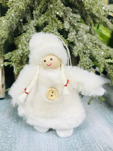 Mini faux fur girl doll ornaments | gray or white