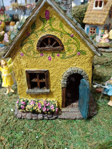 Yellow Cottage Scroll House Miniature Dollhouse Fairy Garden