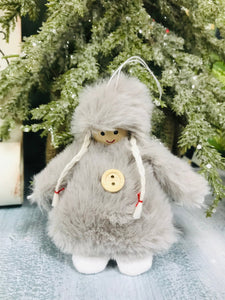 Mini faux fur girl doll ornaments | gray or white