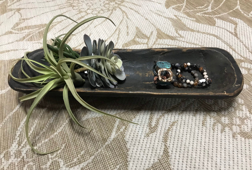 Primitive Wood Dough Bowl or Tray Large | Black | Unique Hand Carved | Vintage Style