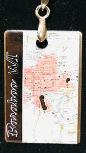 Map of baraboo wi engraved on a dog tag style necklace with a 17" chain | blank back that you can engrave when you visited