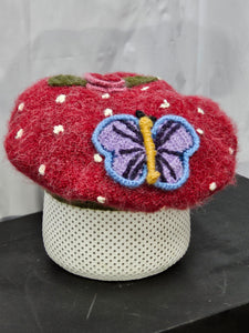 Raspberry Butterfly Beret Hat Knitted Winter Crazy Ski Snowboard Hat Adult Unisex Unique Gift