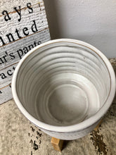Load image into Gallery viewer, 6&quot; white ceramic glazed planter with wood stand plant lover&#39;s gift