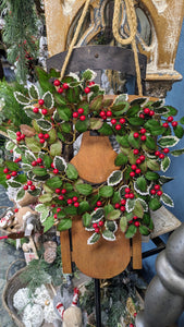 Indoor Holly Winter Wreath with red berries 16" or Candle ring