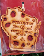 Load image into Gallery viewer, Wisconsin wood ornaments for Christmas with cows, milk and cheese