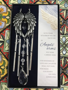 Wind chime " in angels' arms"  crystal and pewter look  | sympathy | loving memory