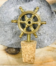 Load image into Gallery viewer, Brass bottle stopper | wine bottle cork wheel or anchor | wine lover&#39;s gift