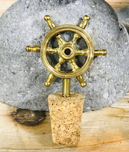 Brass bottle stopper | wine bottle cork wheel or anchor | wine lover's gift