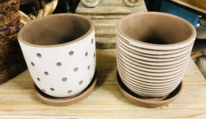Terracotta Pot Clay-White and Brown Polka Dot or Striped Decorative 4 inch pot with drainage