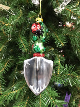 Load image into Gallery viewer, Garden trowel with ladybug accents christmas ornament | diamond sparkle glitter