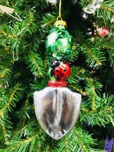 Garden trowel with ladybug accents christmas ornament | diamond sparkle glitter