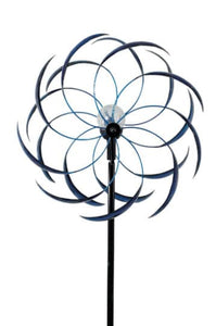 Metallic Blue Solar Kinetic Garden Wind Spinner Sculpture Garden Art HH109