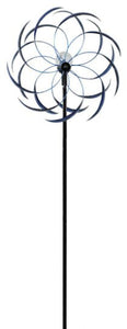 Metallic Blue Solar Kinetic Garden Wind Spinner Sculpture Garden Art HH109