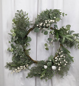 Pine and White Bells Artificial Wreath Christmas Holiday Winter Indoor for Door or Wall