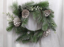Load image into Gallery viewer, Snow Pine and Laurel Leaf Artificial Wreath Christmas Holiday Winter Indoor for Door or Wall