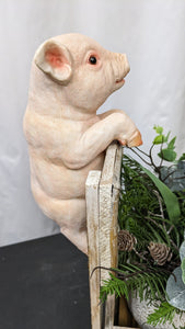 Baby pig piglet lifelike resin indoor outdoor railing fence hanger pig lover's gift